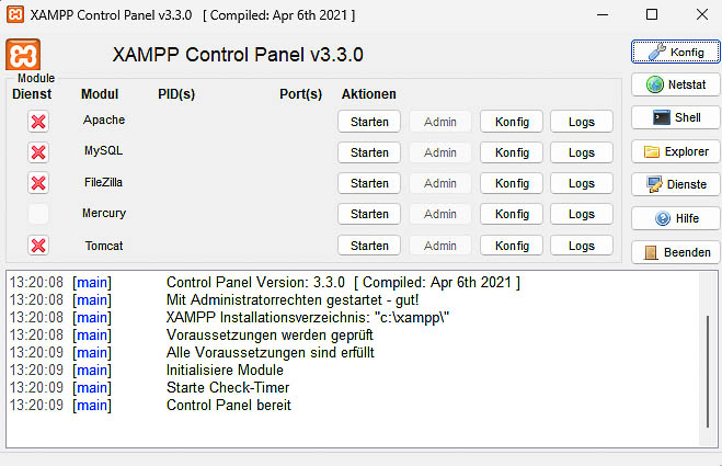 Das XAMPP Control Panel