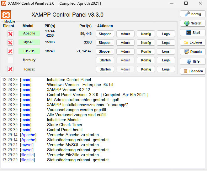 Das XAMPP Control Panel